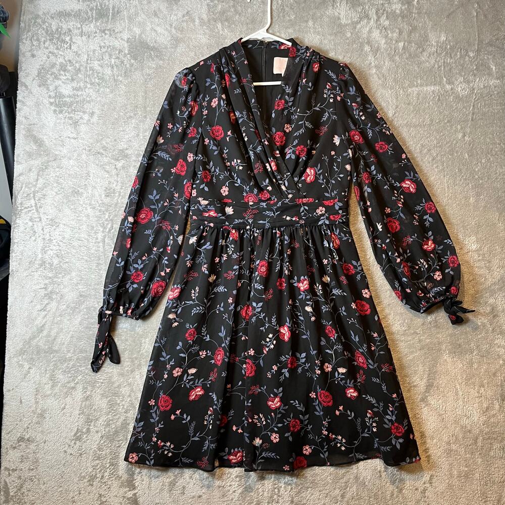 Gal Meets Glam Black Cherry Floral Mini Dress Size 6 Flowers Romantic‎